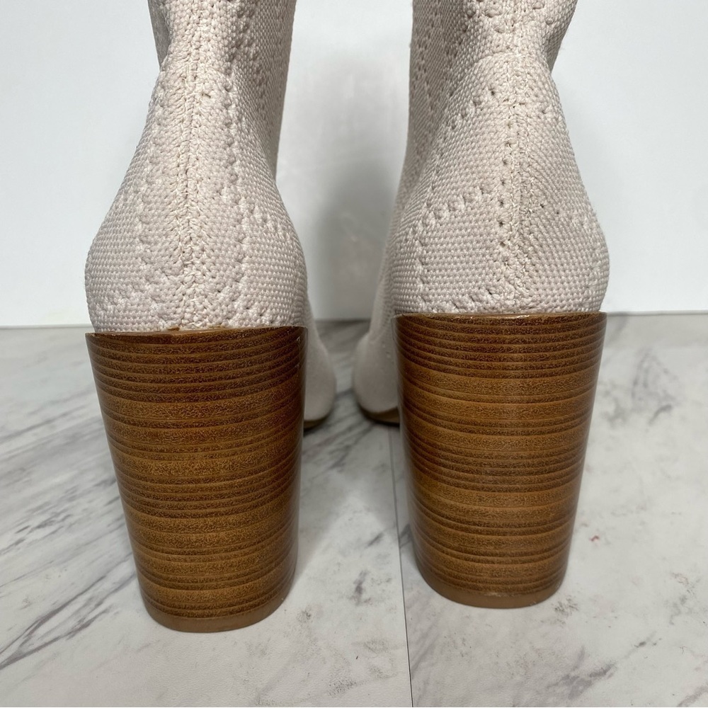 New! Kelsi Dagger Macey Knit Peep Toe Cream Sock Bootie 7 1/2 - Picture 4 of 15